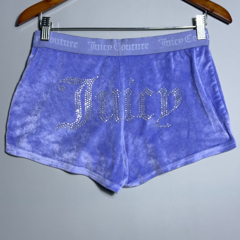 Juicy Couture Velour Shorts Womens Size Small‎ Rhinestone Logo Purple Y2K